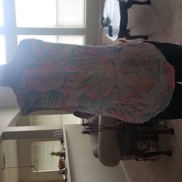 Lily Pulitzer m semisheer whimsical rainbow shells 100% silk vneck - Picture 8 of 10